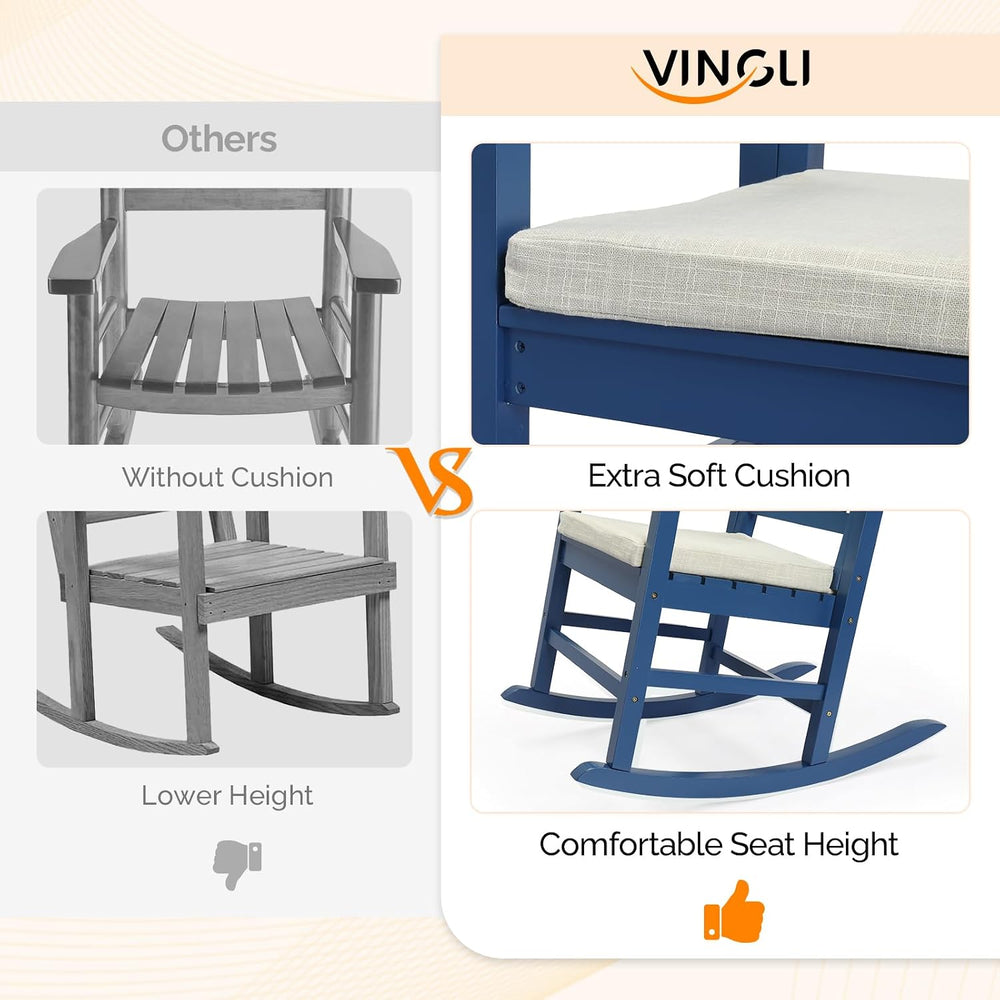 VINGLI Outdoor Rocking Chair Set of 2 Wood Rocking Chair with Cushion Blue