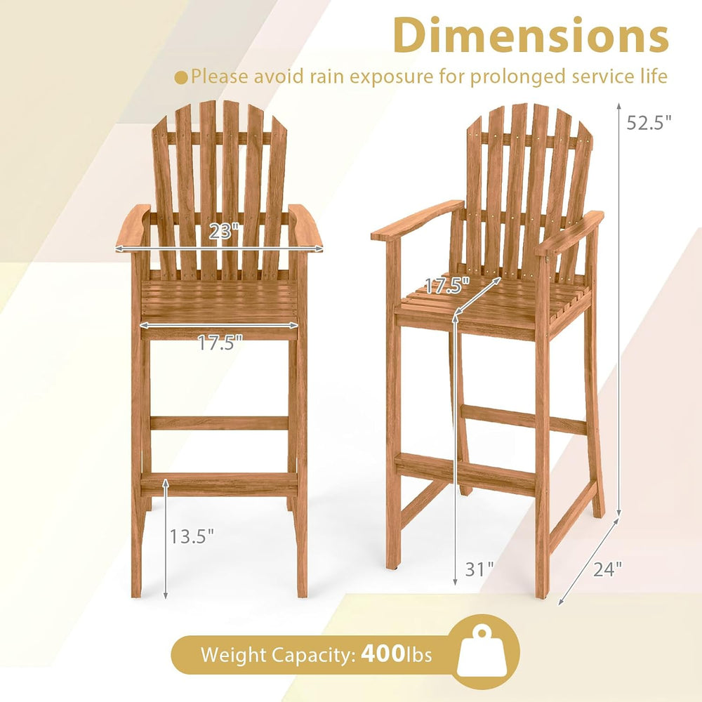 Tangkula Tall Adirondack Chair, Outdoor Acacia Wood Bar Stool with Back, Armr...
