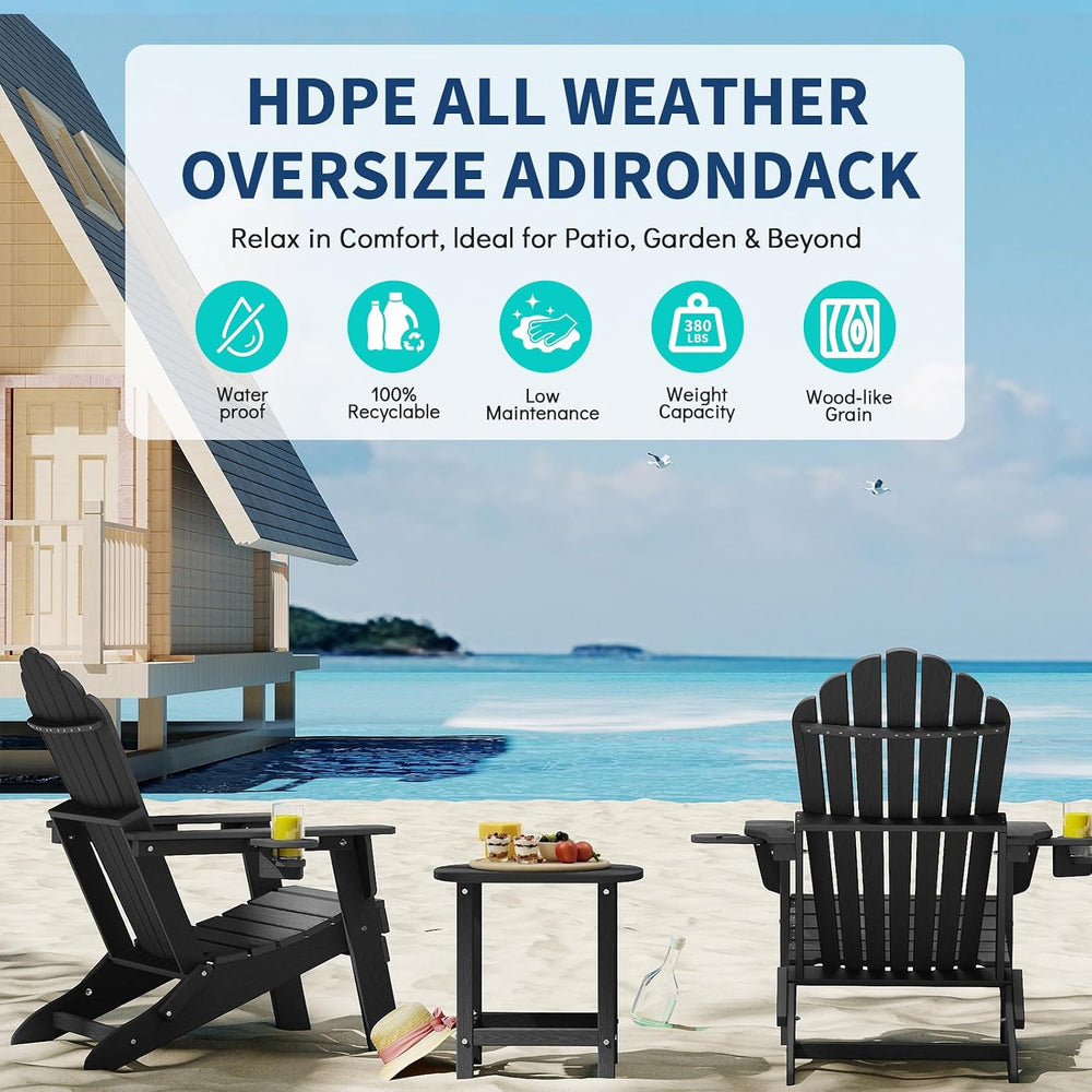 Plawdlik HDPE Folding Adirondack Chair Set of 2, Heavy Duty Outdoor Patio Cha...
