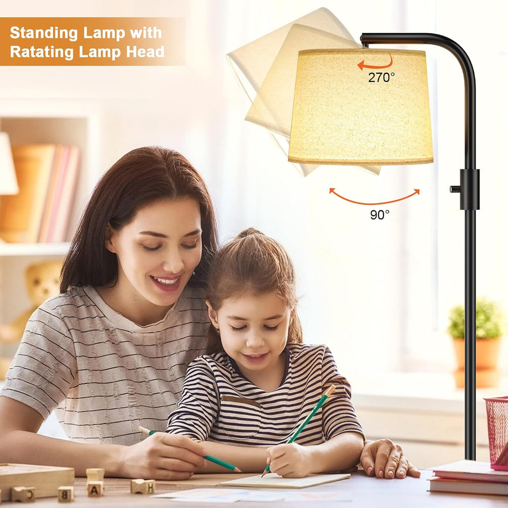Ambimall Arc Floor Lamp for Living Room with Rotary Switch, Linen Shade