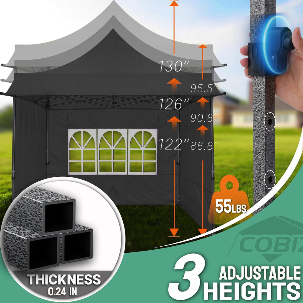 COBIZI 10x10 Heavy Duty Pop Up Canopy Easy Up Commercial Event Tent, Black
