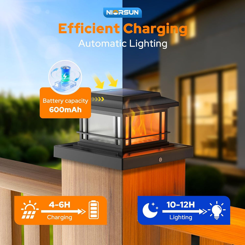 NIORSUN 4x4 Post Solar Lights with Flame Light &3 Color Temps,12 Pack Black