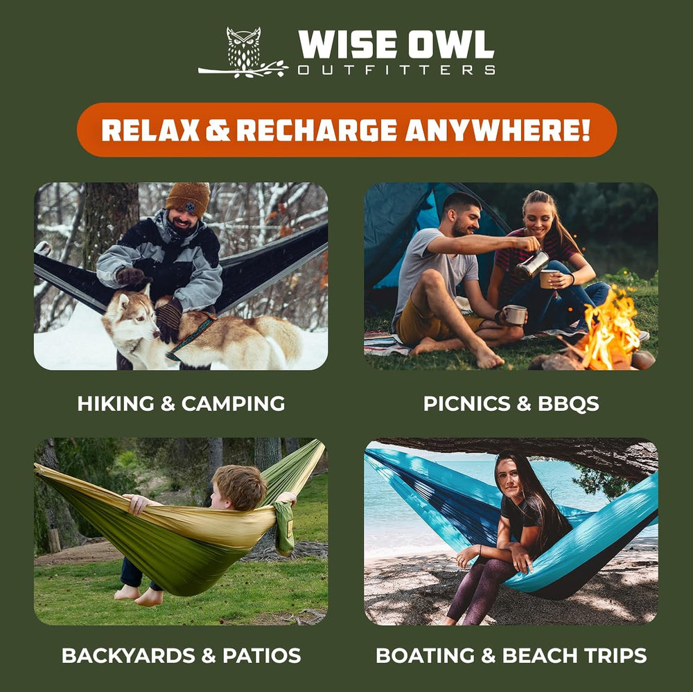 Wise Owl Outfitters Camping Hammock – 500lbs Portable Hammock with Tree Strap...