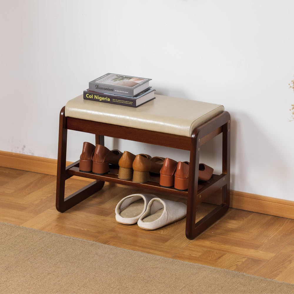 SOBIBO Solid Wood Shoe Rack Bench with Flip-Top Storage, Gray, 21.65"