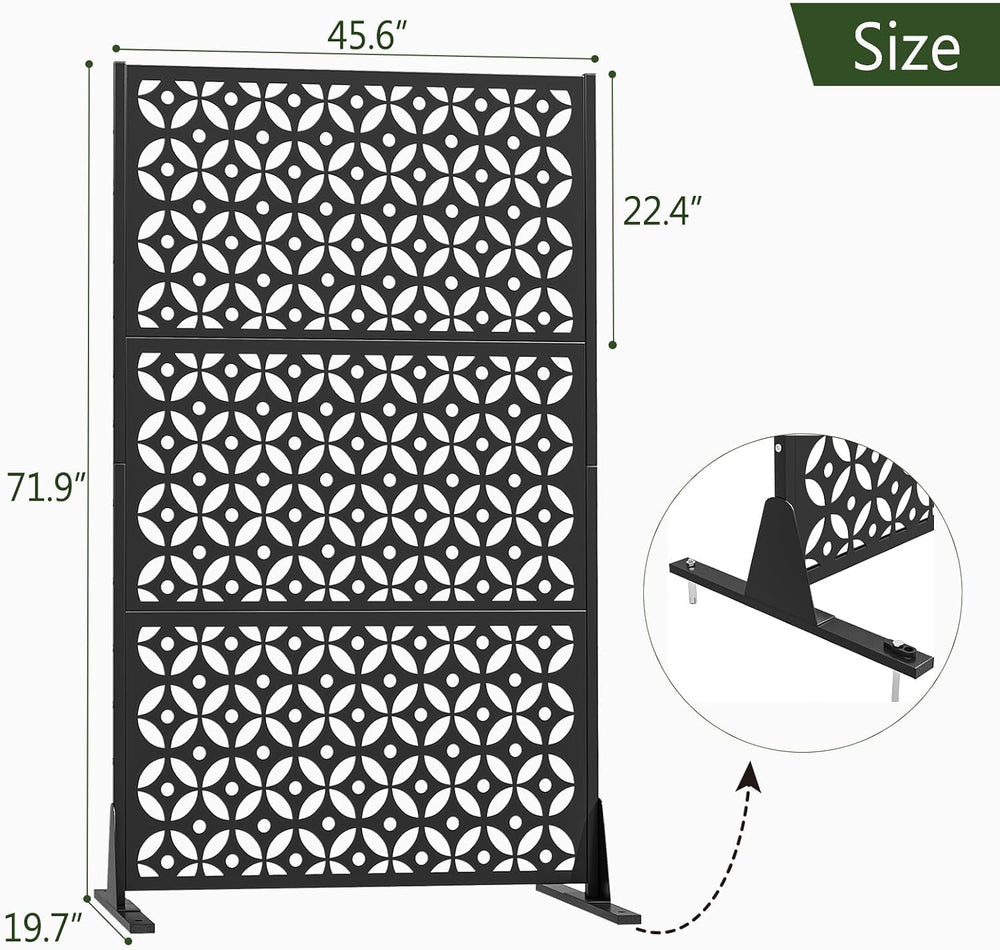 72" Outdoor Privacy Fence Screen, Decorative Metal Panel Patio Divider