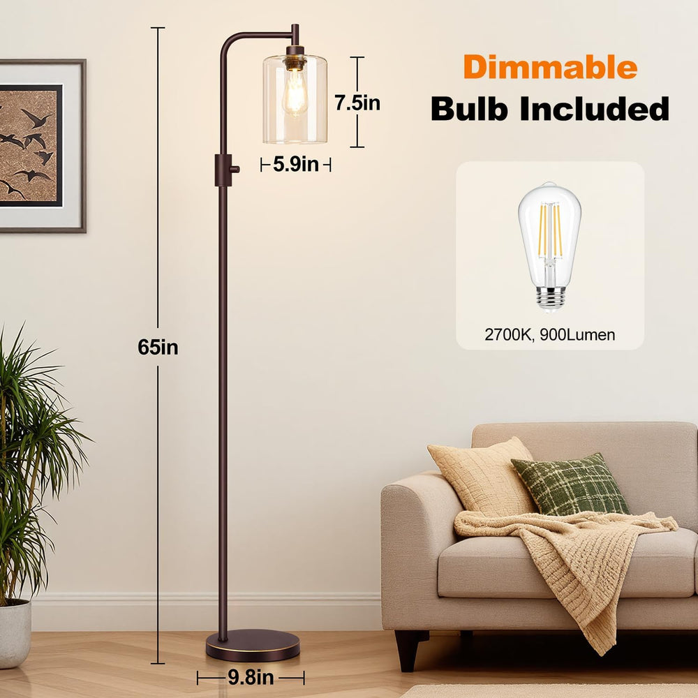 【Upgraded】 Dimmable Floor Lamp for Living Room with Glass Lampshade, Brown wi...