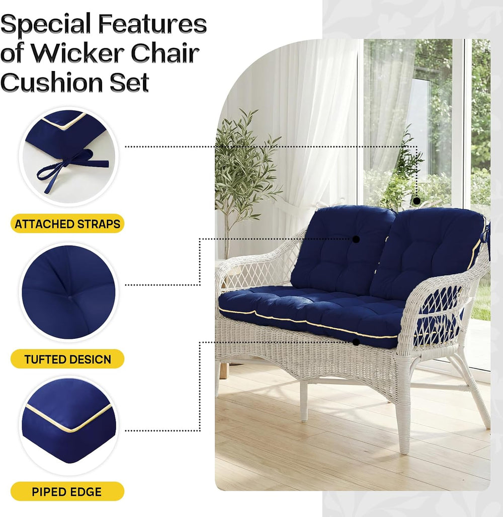 1 MIDDLE ONE Wicker Chair Cushions 3 Pieces Set for Outdoor Furniture, Replac...