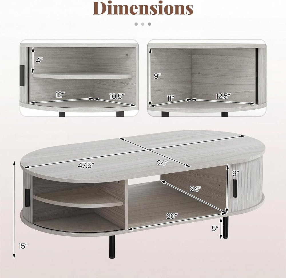 GIANTEX Oval Coffee Table, 47.5" Mid Century Modern Center Table with Sl...