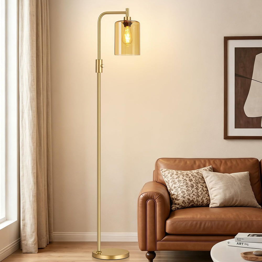 【Upgraded】 Dimmable Floor Lamp for Living Room with Amber Glass Lampshade, Go...