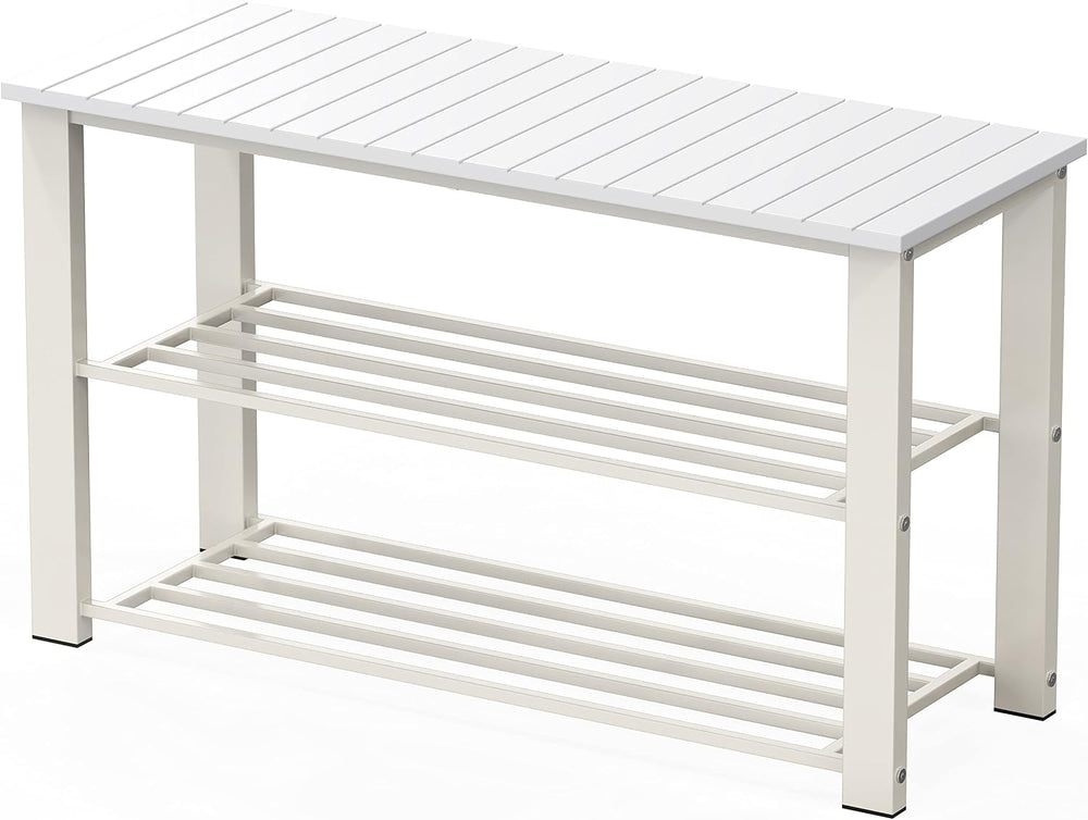 Simple Houseware Wooden Top Shoe Rack Bench for Entryway, White