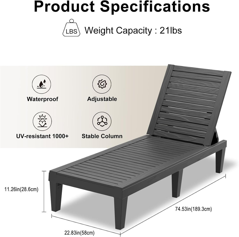 EasyUp Resin Chaise Lounge Chairs with 5-Position Backrest, UV & Fade-Res...
