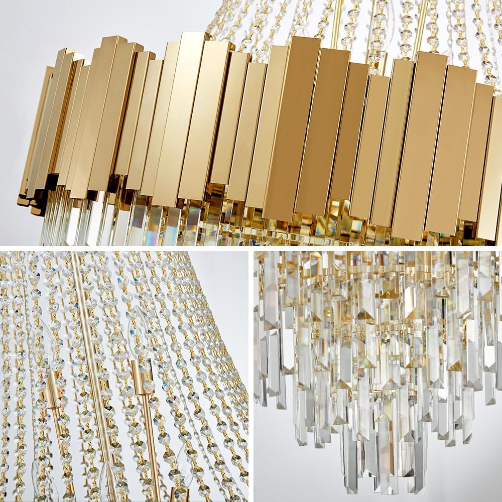 Crystal Chandeliers for High Ceilings 27-Light Modern Chandelier Large Gold C...