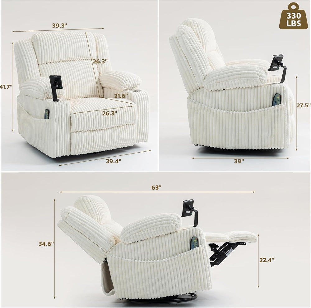 SINCRUMI Power Swivel Rocker Recliner with Dual Motor Adjustable Headrest