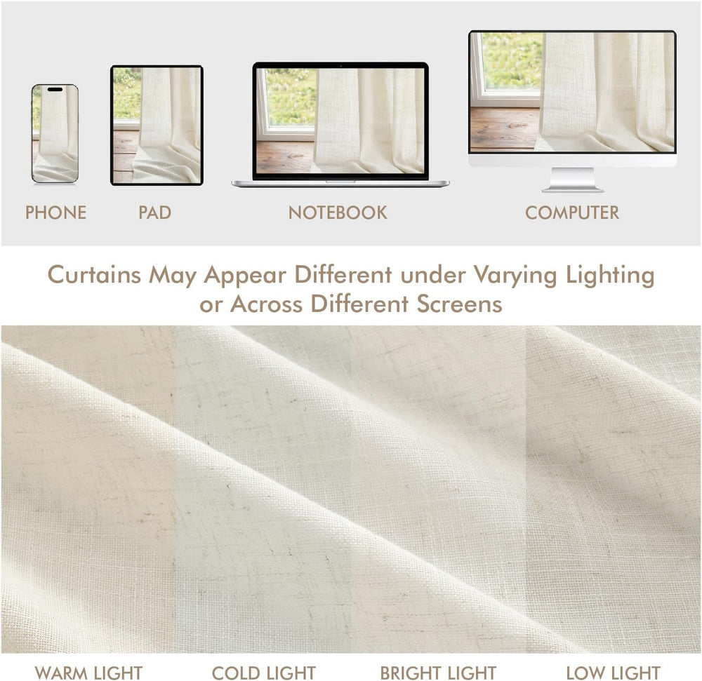 MIULEE Natural Back Tab Linen Curtains 4 Panels 42W x 96L