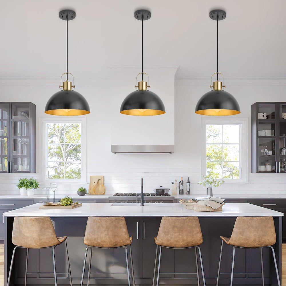 12 Inch Farmhouse Pendant Lights, Black, 3 Pack