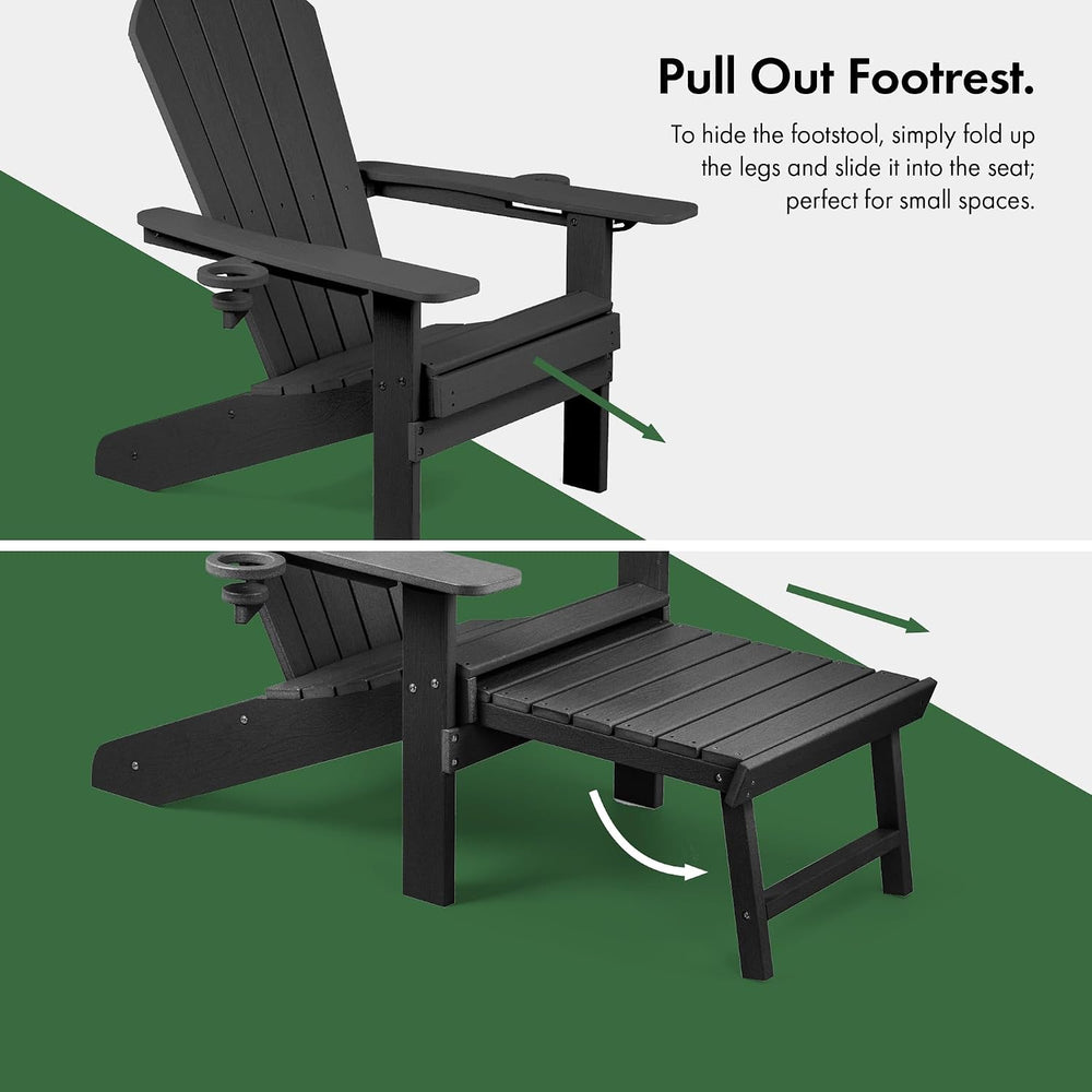VonHaus Black Adirondack Chair Set of 2 - Reclining Slatted Style Garden Chai...