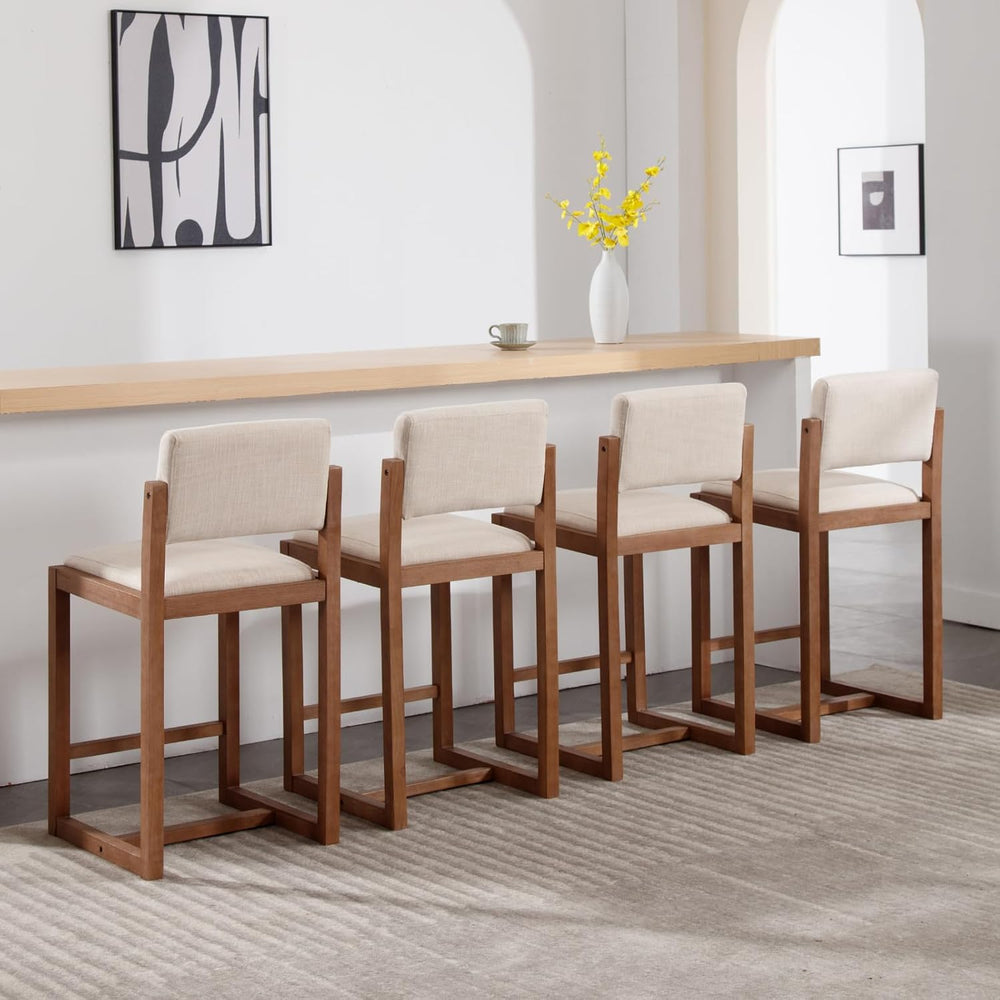 LukeAlon 26" Open Back Linen Counter Stools Set of 4, Beige