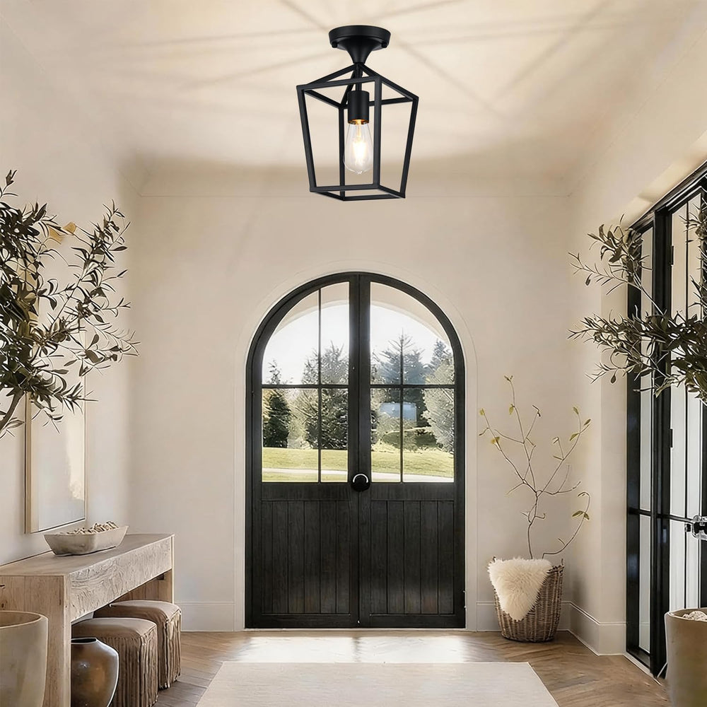 Flush Mount Ceiling Light Fixture, Matte Black Industrial Farmhouse Cage