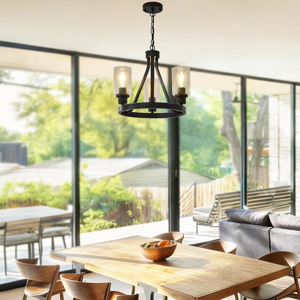 Bronze Chandelier,Farmhouse Chandelier Lighting Round 3 Lights with Glass Sha...