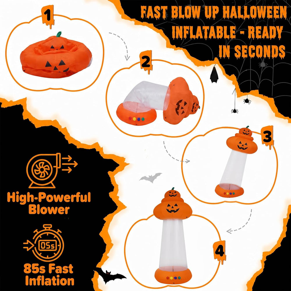 9 FT Halloween Inflatable Pumpkin, UFO Unique Alien Cow Abduction Design
