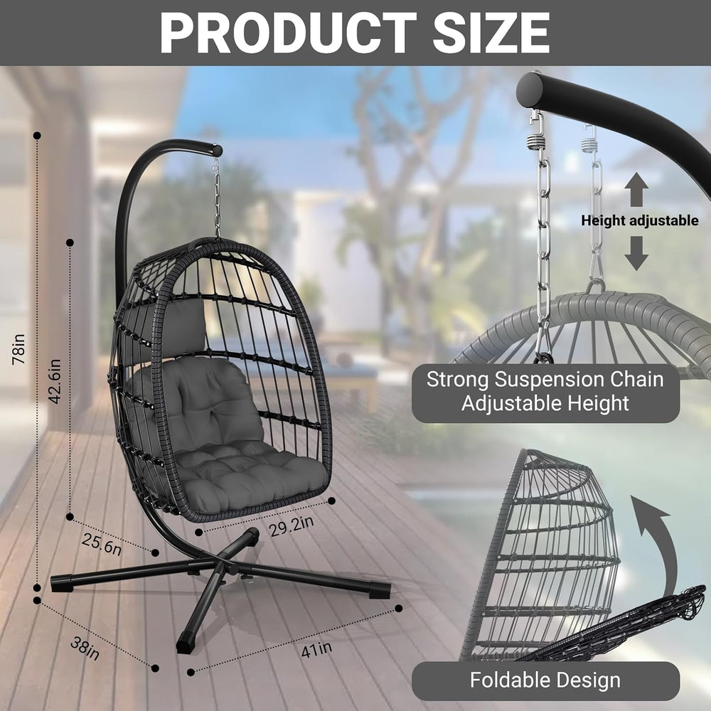 CHABATREE Egg Chair with Stand,Patio Rattan Wicker Hanging Swing Egg Chair Ha...