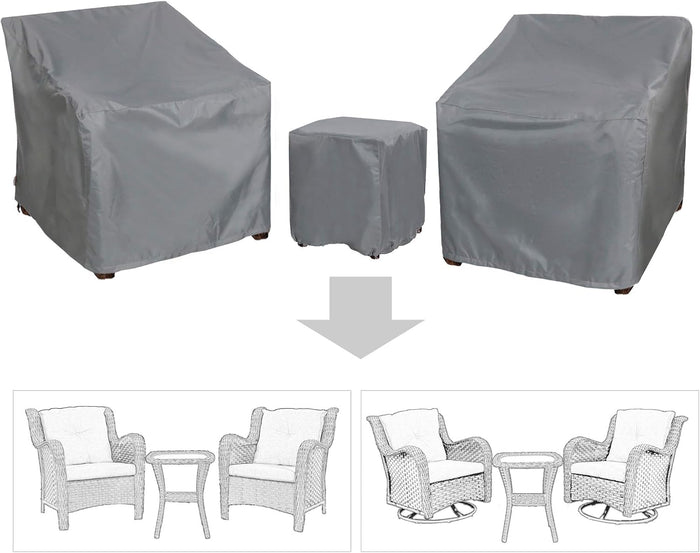 Patio Furniture Covers,Outdoor Furniture Cover Waterproof,Patio Furniture Set Covers for 3 Piece Outdoor Bistro,Patio Sofa Covers Set for 2 Chairs and Coffee Table,Grey