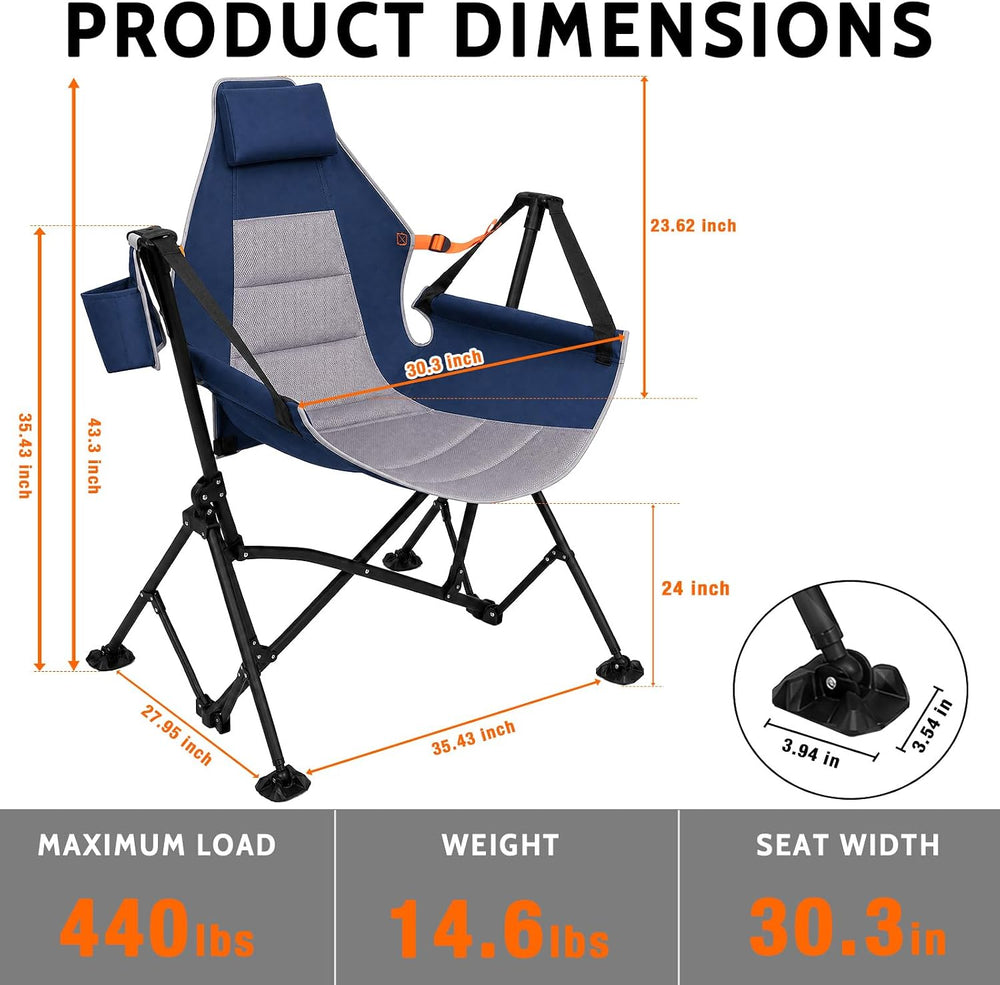 Romswi 1 Pcs Hammock Chair, Oversized Portable Folding Swinging Chair with Ad...