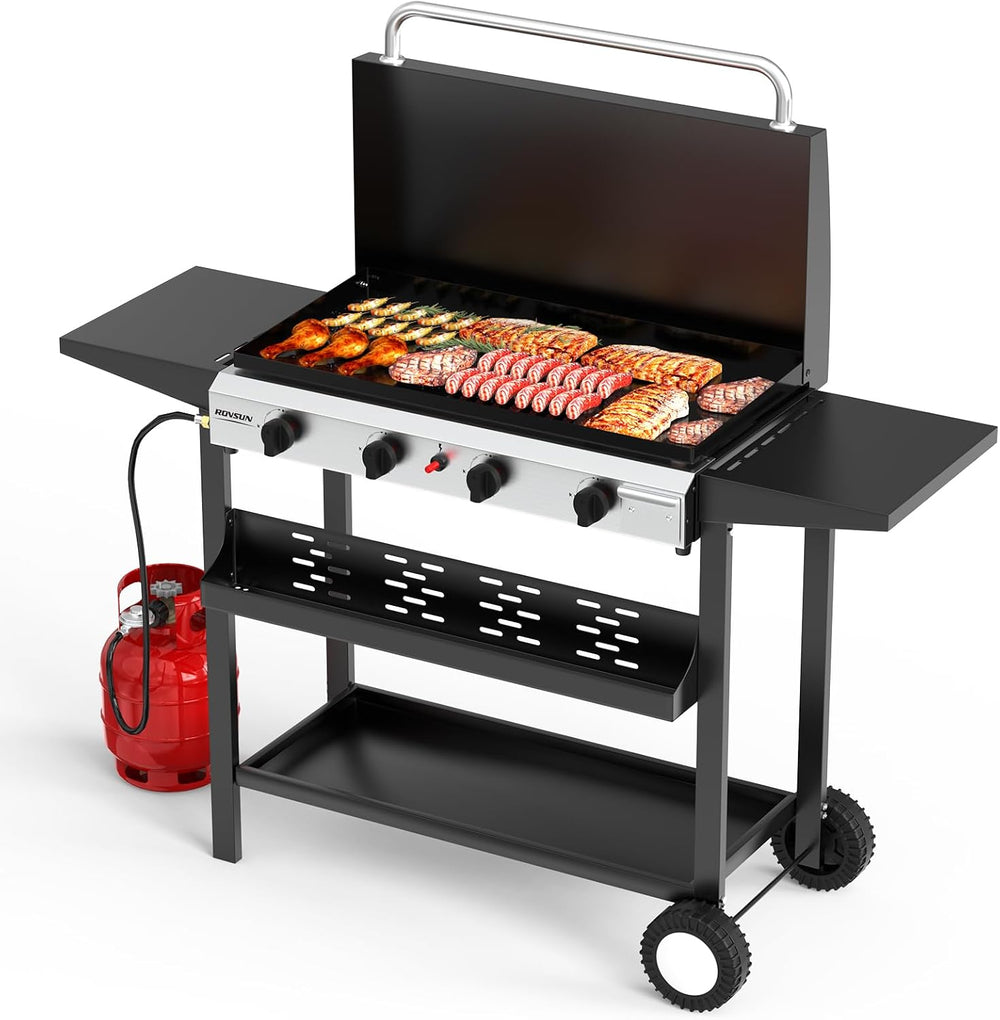 ROVSUN 4 Burner Portable Propane Griddle with Enameled Tray & Lid, 40000 ...