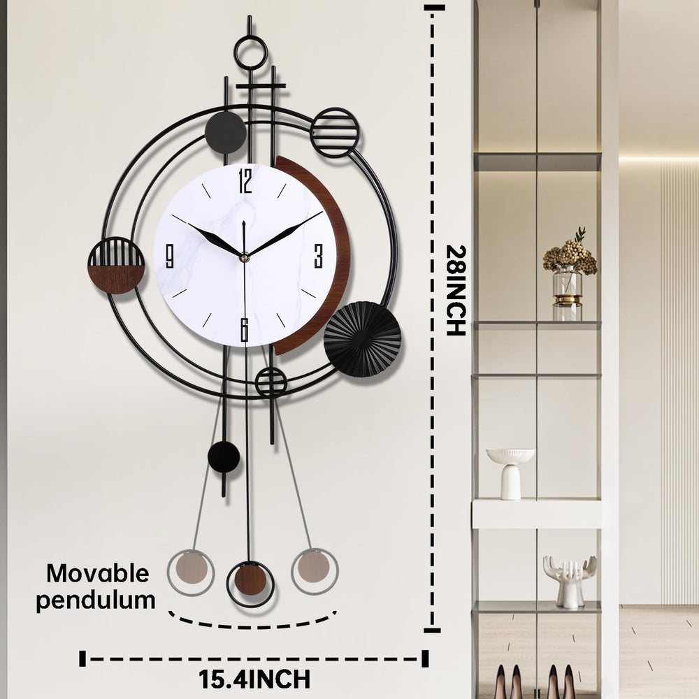 Wall Clock with Pendulum, Silent Quality Quartz Battery Operated, Round Analo...