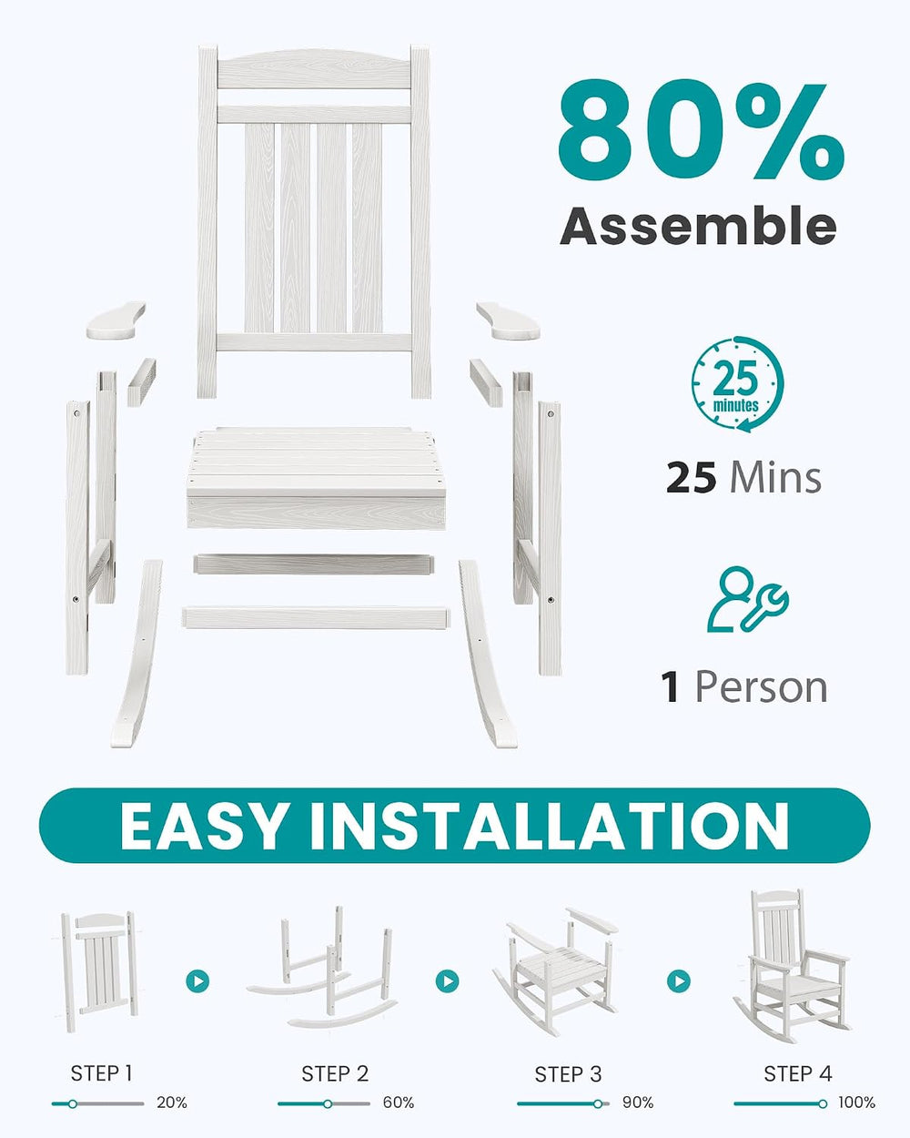 SERWALL Outdoor Rocking Chair Set of 2, Patio Rocking Chair, White