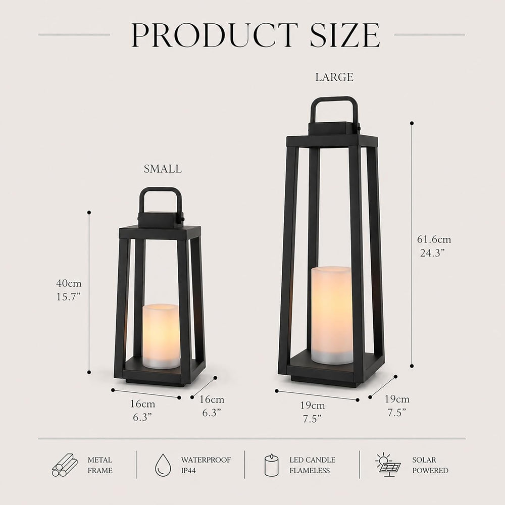 Integrated LED Solar Lantern Outdoor Large H24 Inch Black Metal Decorative So...