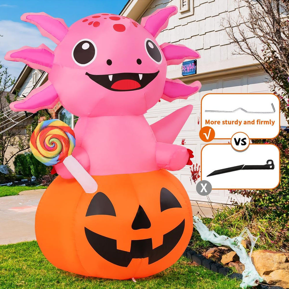 COMIN 5 FT Halloween Inflatables Axolotl Pumpkin Outdoor Decorations Blow Up ...