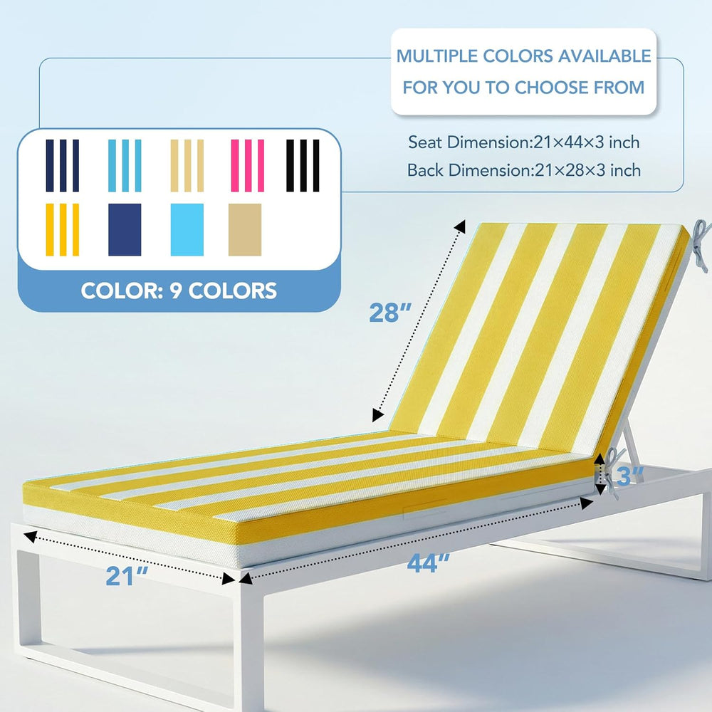 L'AGRATY Chaise Lounge Chair Waterproof Cushion Set of 2 Outdoor for Pool