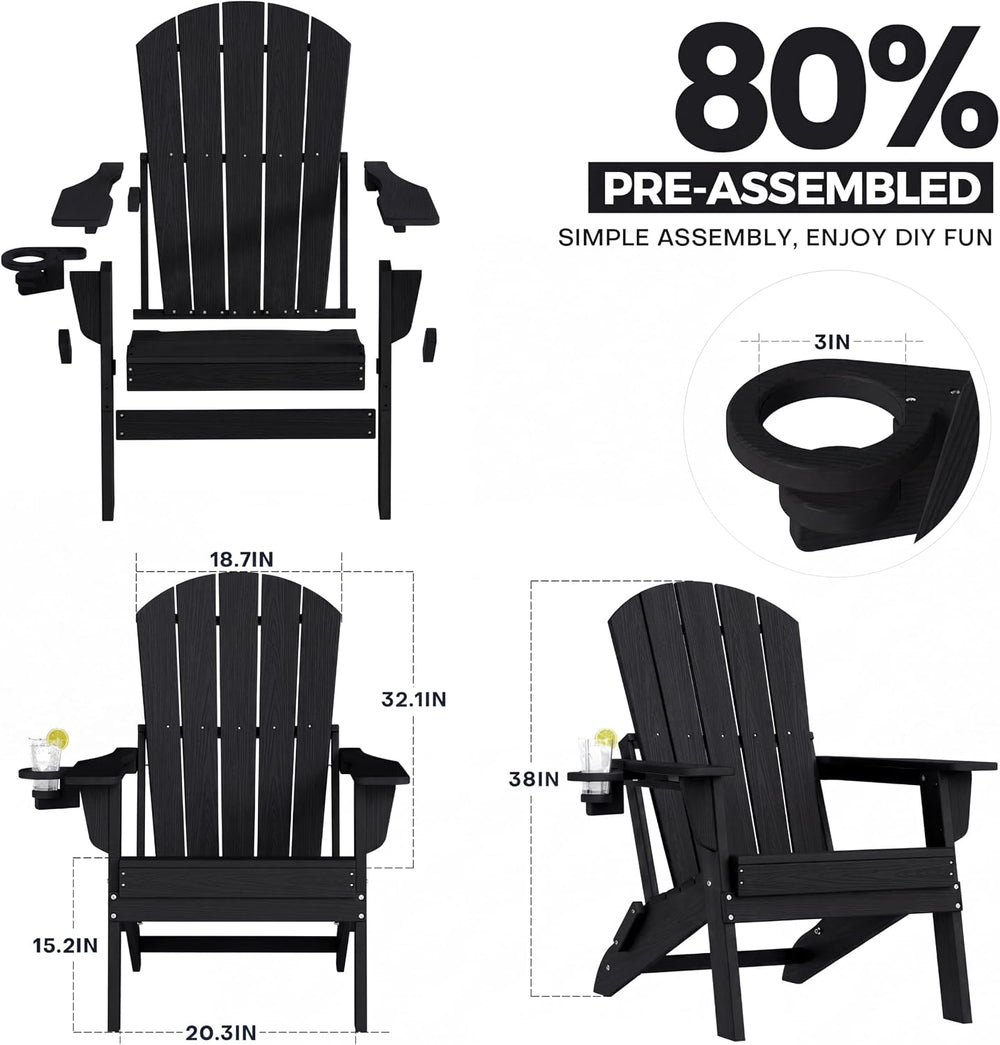 Plawdlik Folding Adirondack Chair Set of 4, Adjustable 3-Position, Black (Set...