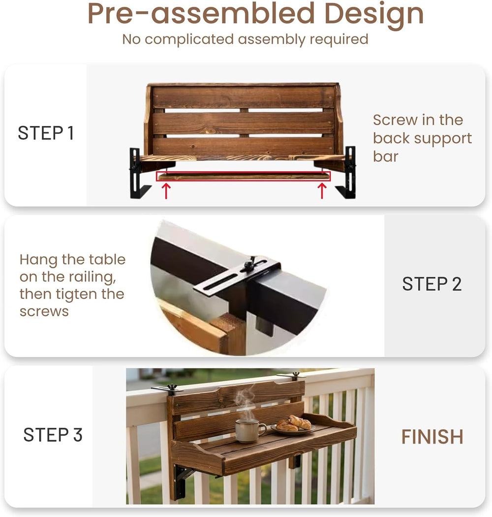 Folding Balcony Railing Table, Solid Wood Balcony Hanging Table, Railing Plan...