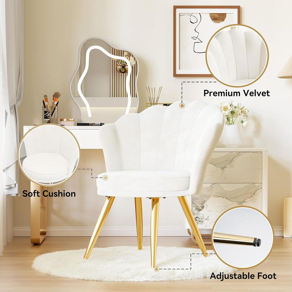 Velvet Accent Chair with Gold Metal Legs, Vanity Chair for Makeup Room, Uphol...
