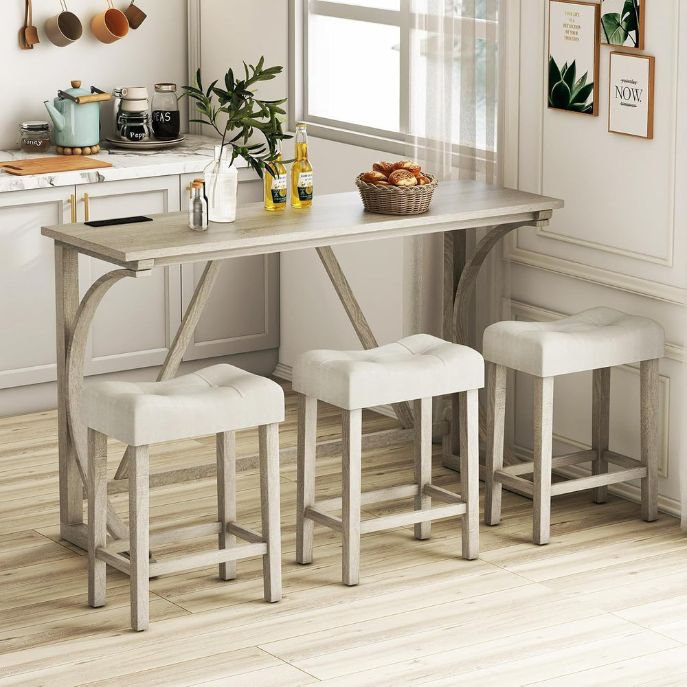 Tangkula 4-Piece Bar Table with Stools, Wooden Dining Bar Table & Chairs ...