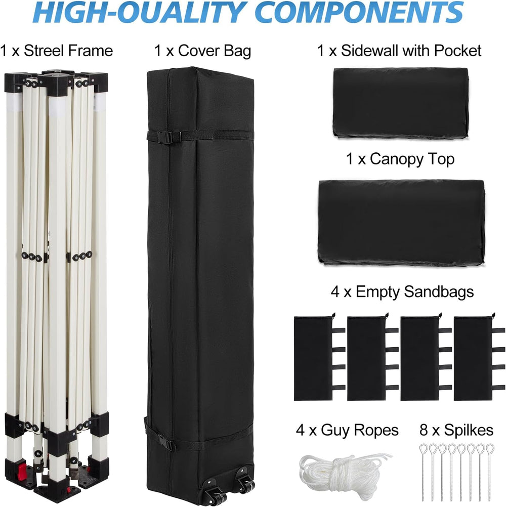 WEIZE 10x10 Pop Up Canopy Tent, 1-Button Push Setup Canopy Tent with 1 Sidewa...