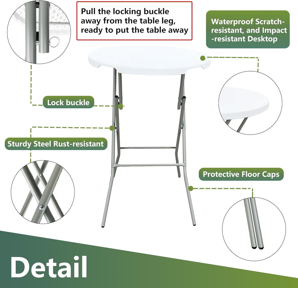 28in Cocktail Table, no Assembly Required, High Top Folding Table