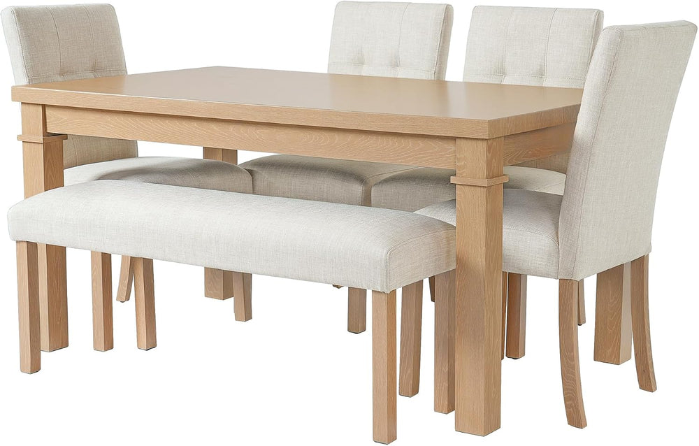 P PURLOVE 6 Piece Dining Table Set, Wood Rectangle Kitchen Table with 4 Uphol...