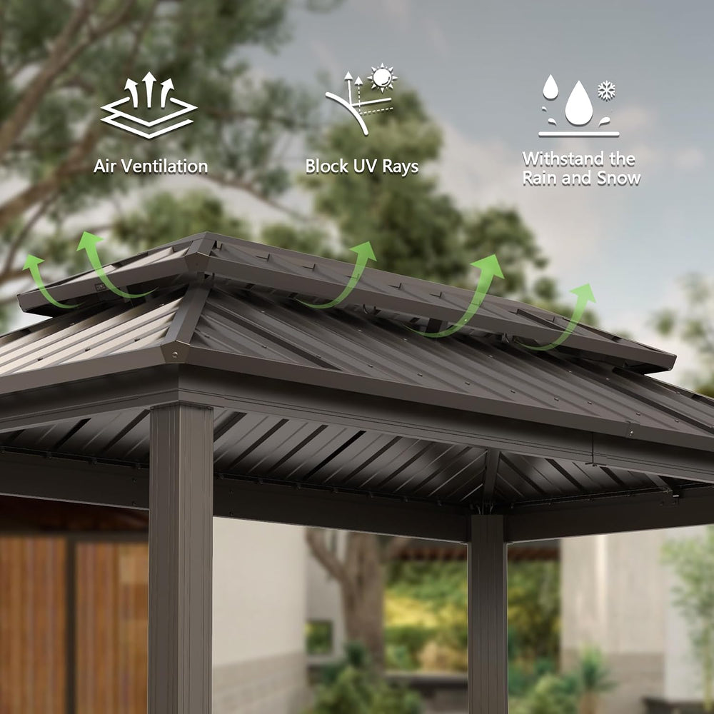 Domi 6x10FT Hardtop Grill Gazebo, BBQ Gazebo with Double Galvanized Steel Roo...