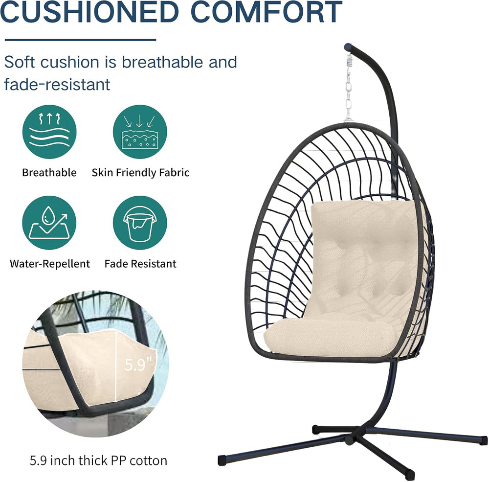 Kingdura Hanging Egg Chair with Stand Indoor Outdoor, Foldable Rattan Wicker ...