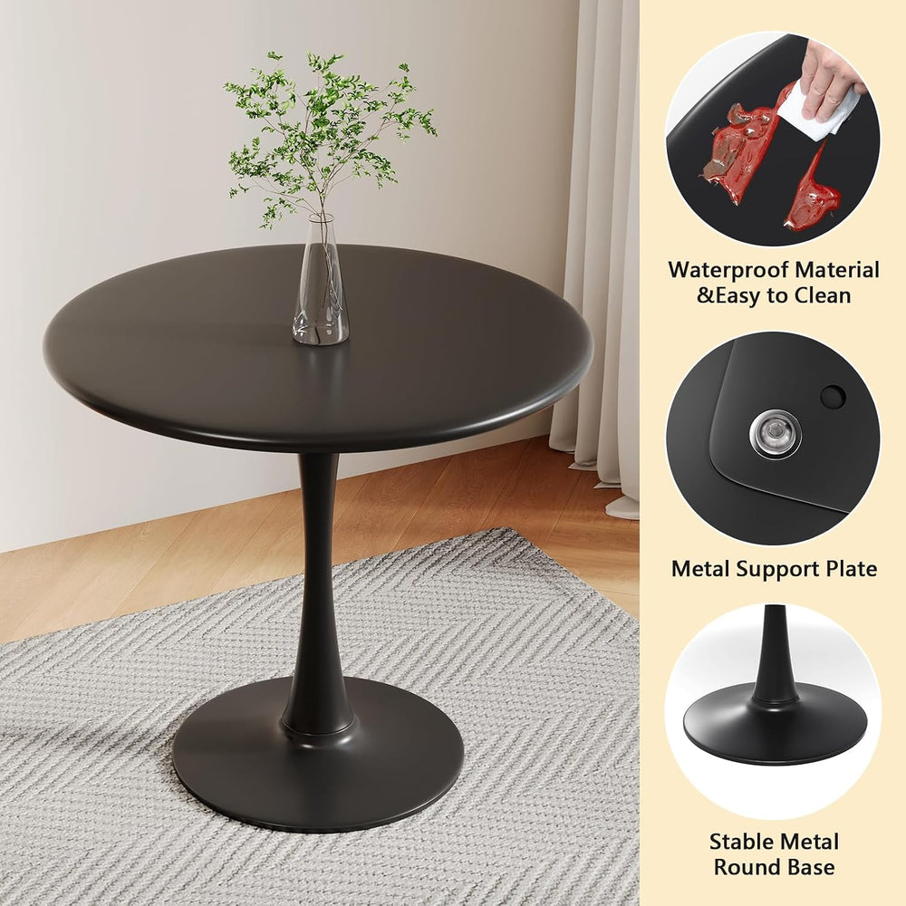 24 Inch Black Small Tulip Table, Stable Round Dining Table for 2 Person