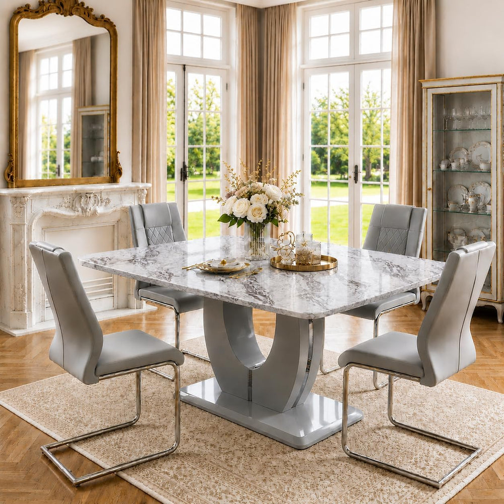 JUFU Dining Table Set for 4, 63" Faux Marble Dining Room Table Set with ...