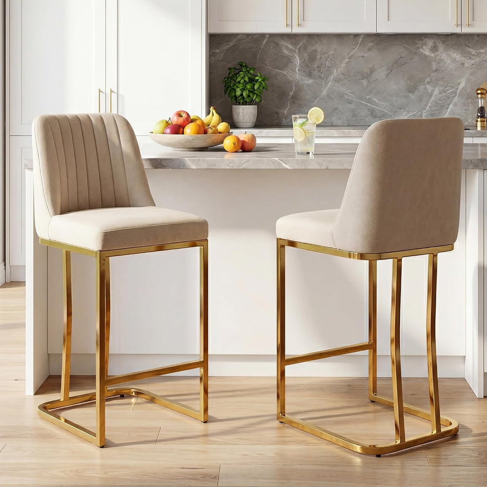 LSSBOUGHT Counter Height Bar Stools Set of 4, Beige Counter Stools with Back ...