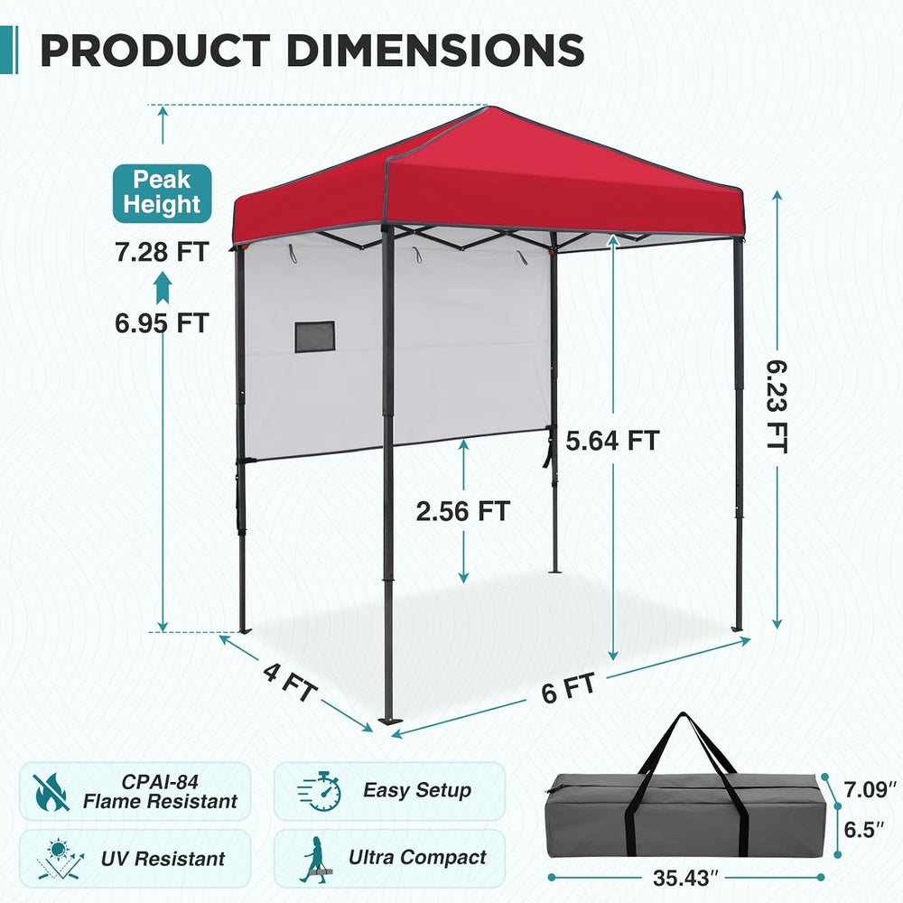 EAGLE PEAK 6x4 Instant Pop Up Canopy Tent with 1 Half Wall, Red