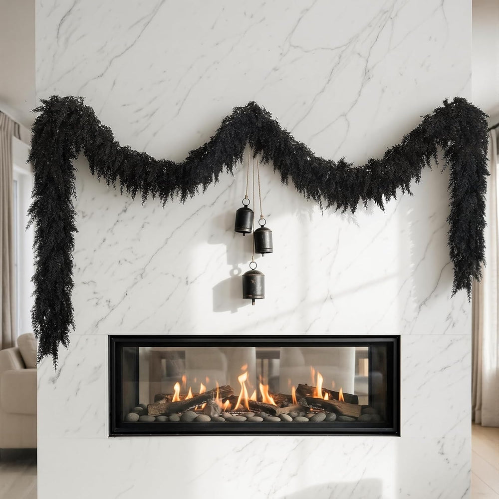2PCS 9FT Halloween Cedar Garland, Black Real Touch Christmas Decorations