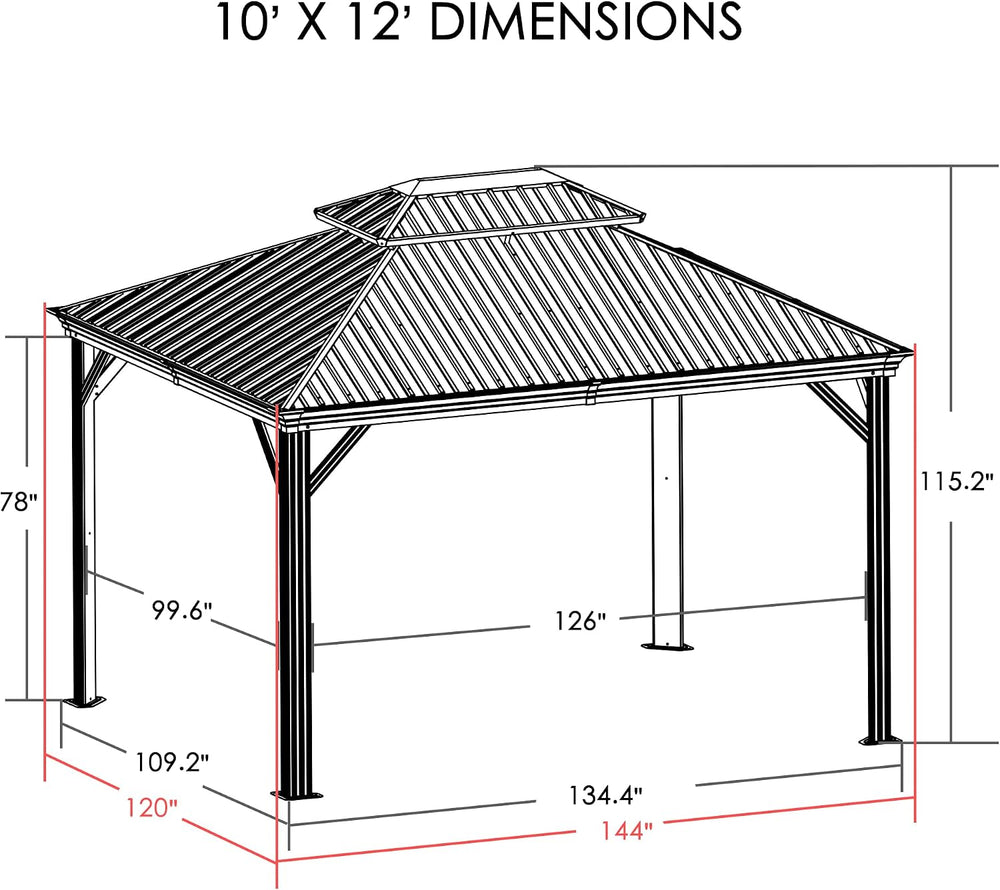 Kozyard Alexander 10' x 12' Hardtop Gazebo, Aluminum Frame