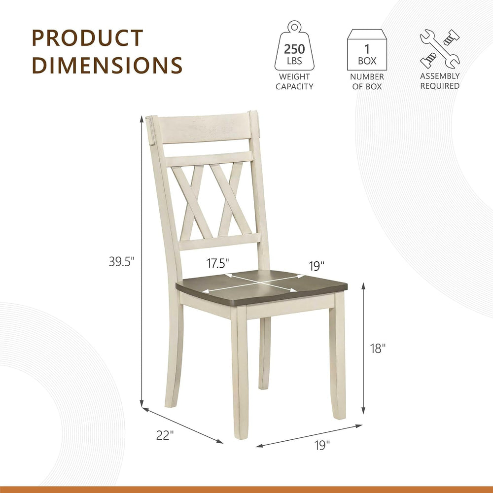 Lexicon Wood Dining Chair, Set of 2,Greywash/Antique White