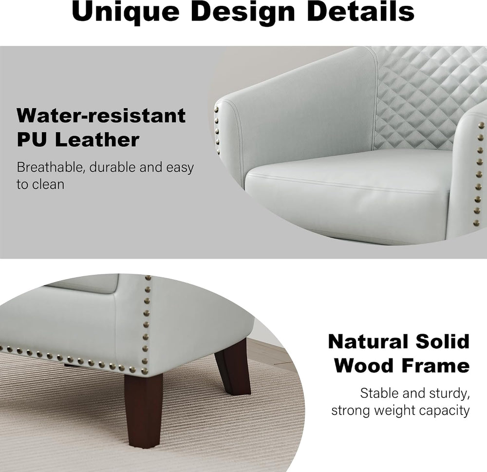 Faux Leather Barrel Accent Chair with Nailhead, White, Set of 4
